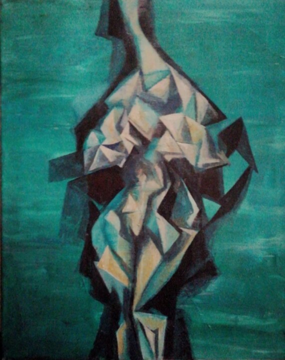 Painting titled "Nude. Cubism. Oil." by Nadezda Baruns, Original Artwork, Acrylic