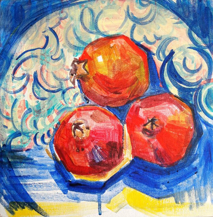 Painting titled "Pomegranates" by Ndm_art, Original Artwork, Acrylic
