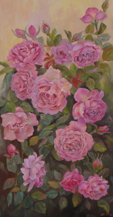 Painting titled "Rose bush" by Nadezda Krivohizina, Original Artwork, Oil