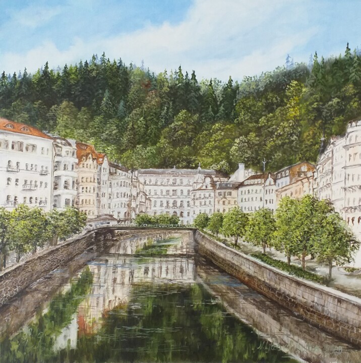 Schilderij getiteld "Karlovy Vary - Carl…" door Nadezhda Gellmundova, Origineel Kunstwerk, Olie Gemonteerd op Andere stijve…