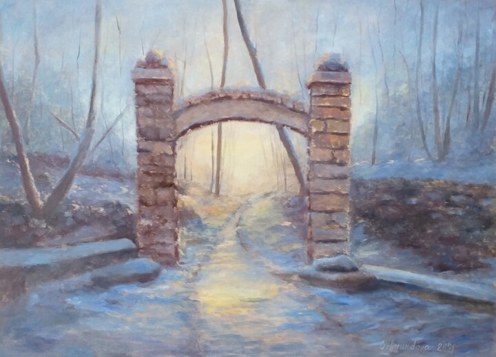 Pintura titulada "Winter garden" por Nadezhda Gellmundova, Obra de arte original, Oleo Montado en Otro panel rígido