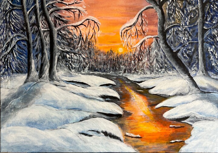 Pittura intitolato "Winter landscape" da Nadezhda Kabak, Opera d'arte originale, Acrilico Montato su Telaio per barella in l…