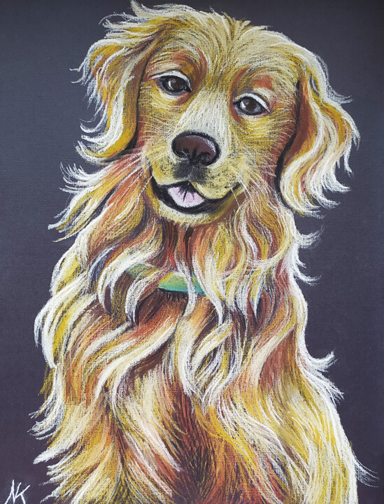 Tekening getiteld "Dog Golden Retrieve…" door Nadezhda Kokorina, Origineel Kunstwerk, Pastel