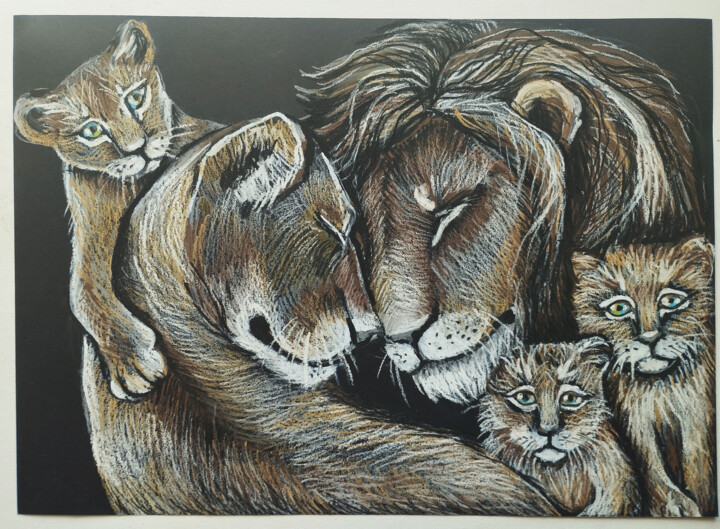 Drawing titled "Love The big family…" by Nadezhda Kokorina, Original Artwork, Pastel