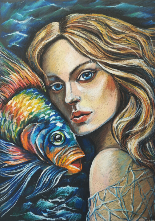 Drawing titled "The Mermaid Portrai…" by Nadezhda Kokorina, Original Artwork, Pastel