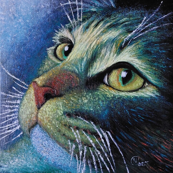 Painting titled "Котофей" by Nadezhda Potekhina, Original Artwork, Oil