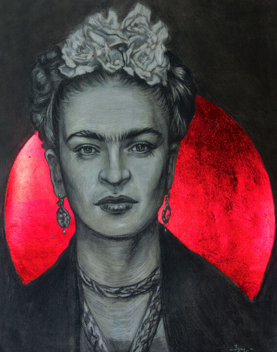 Картина под названием "Frida Kahlo de Rive…" - Nadezhda Zueva, Подлинное произведение искусства, Древесный уголь