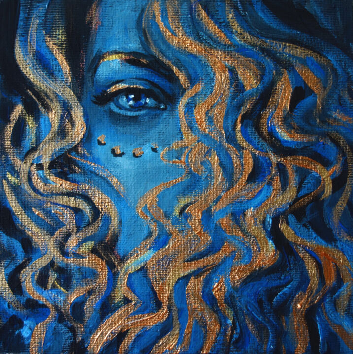 Картина под названием "Girl with red curly…" - Nadezhda Zueva, Подлинное произведение искусства, Акрил Установлен на картон