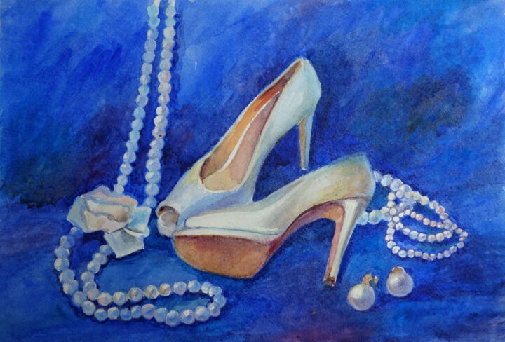 Рисунок под названием "White shoes-origina…" - Nadezhda Zueva, Подлинное произведение искусства, Акварель