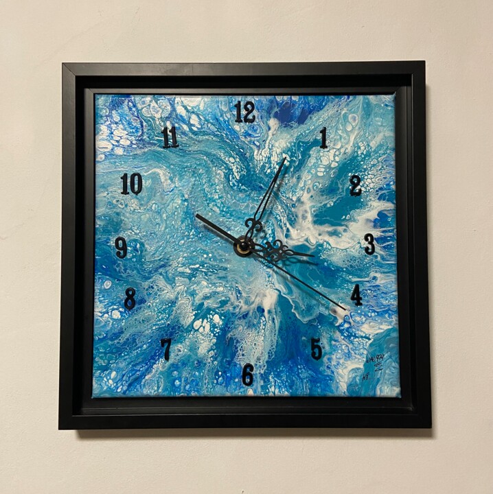 Painting titled "Art Clock" by Nad974, Original Artwork, Acrylic Mounted on Wood Stretcher frame