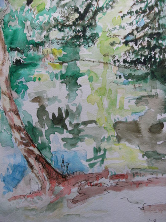 Malerei mit dem Titel "Roter Baum am Weihe…" von Nadia Baumgart, Original-Kunstwerk