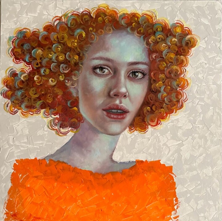 Pittura intitolato "Orange girl" da Nadia Eidehlouei, Opera d'arte originale, Olio