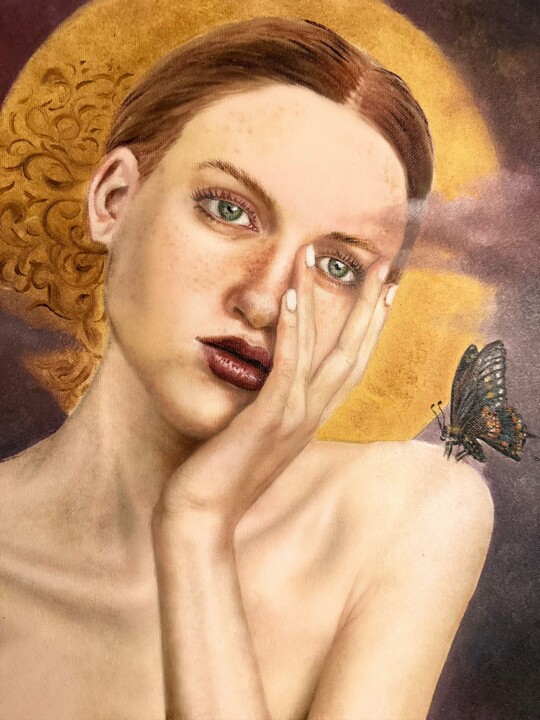 Картина под названием "Lost in thought" - Nadia Eidehlouei, Подлинное произведение искусства, Масло