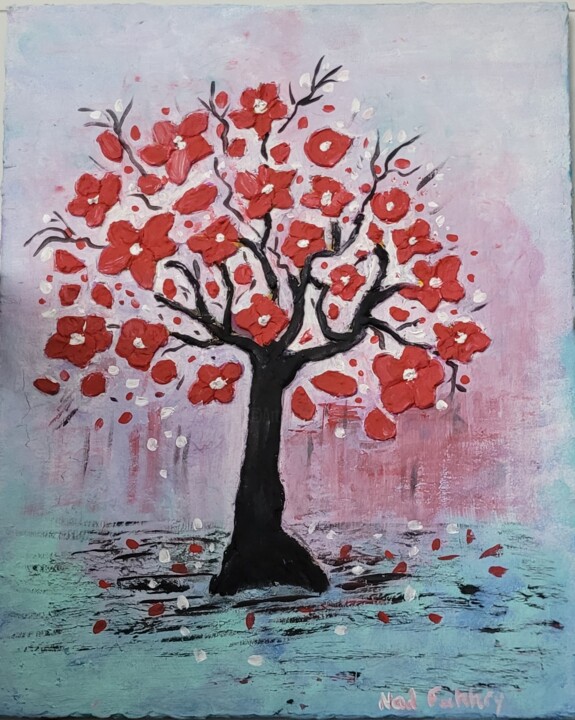 Painting titled "Cherry" by Nadia Fakhry, Original Artwork, Acrylic Mounted on Wood Stretcher frame