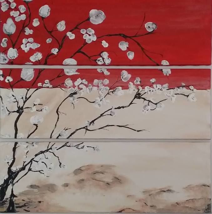Pittura intitolato "rouge-cerisier.jpg" da Nadia Guivarch, Opera d'arte originale, Gouache