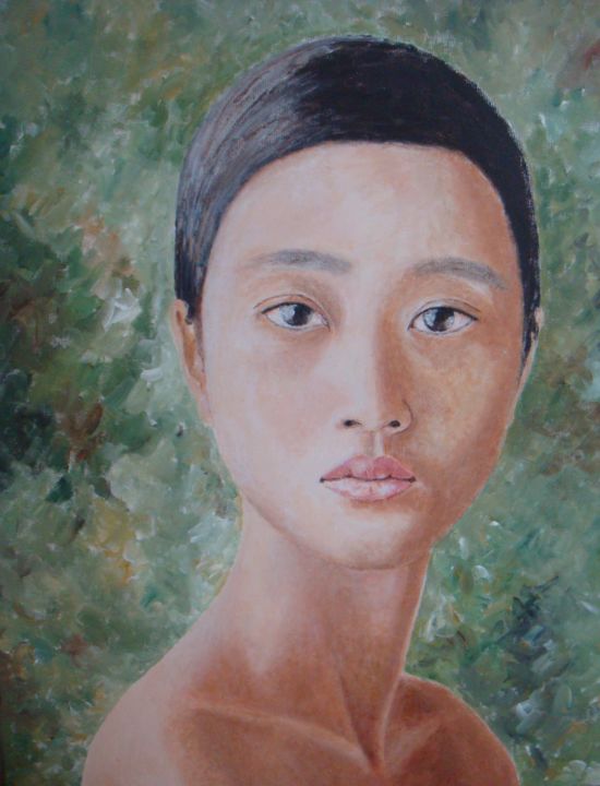 Painting titled "la vietnamienne" by Nadia Jobin, Original Artwork, Acrylic
