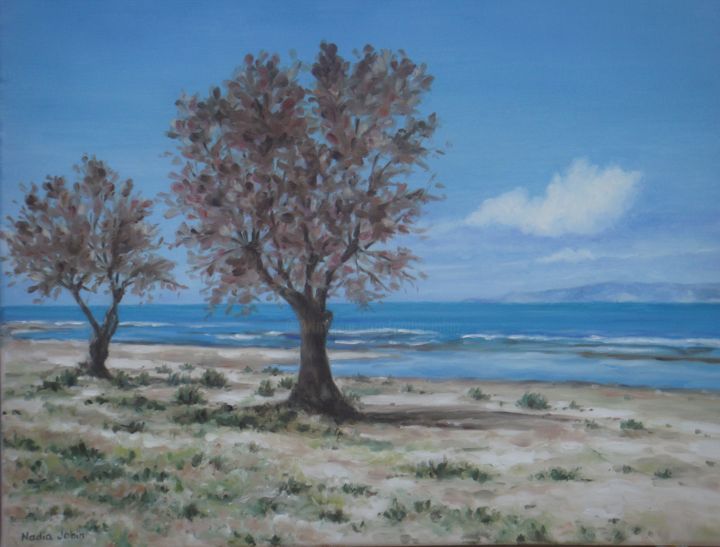 Painting titled "bord de mer" by Nadia Jobin, Original Artwork, Oil