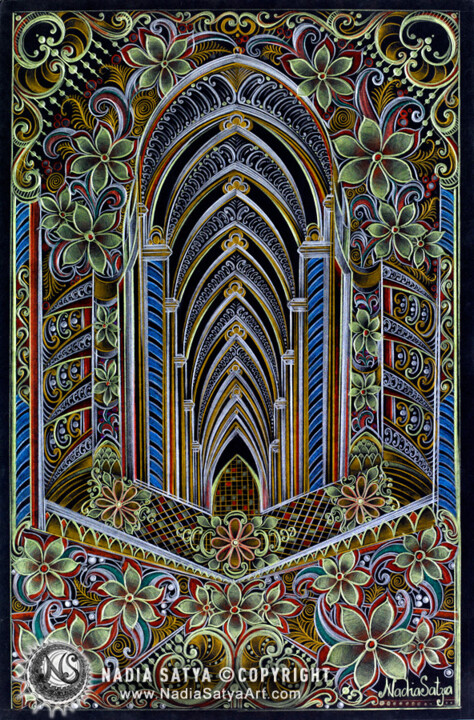Disegno intitolato "Cathedral by Nadia…" da Nadia Satya, Opera d'arte originale