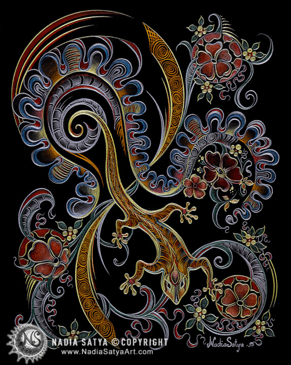 Disegno intitolato "Salamander by Nadia…" da Nadia Satya, Opera d'arte originale
