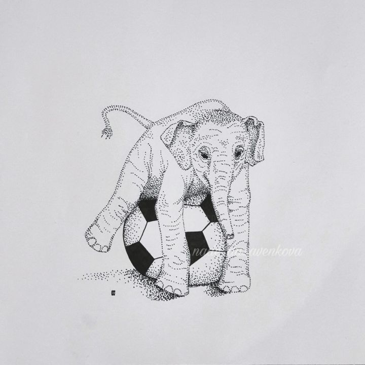 Dessin intitulée "Elephant" par Nadezda Savenkova, Œuvre d'art originale, Stylo à bille