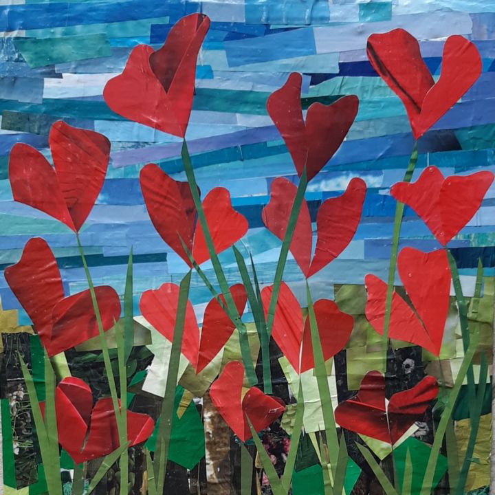 Collages intitolato "Poppies-Collages Se…" da Nadia Larosa, Opera d'arte originale, Collages