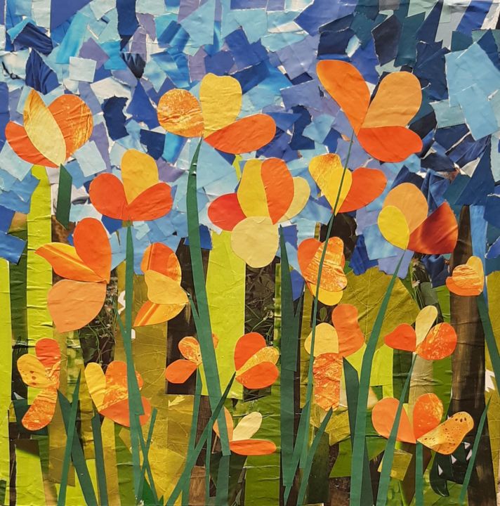 Collages titulada "Yellow Flowers-Coll…" por Nadia Larosa, Obra de arte original, Collages