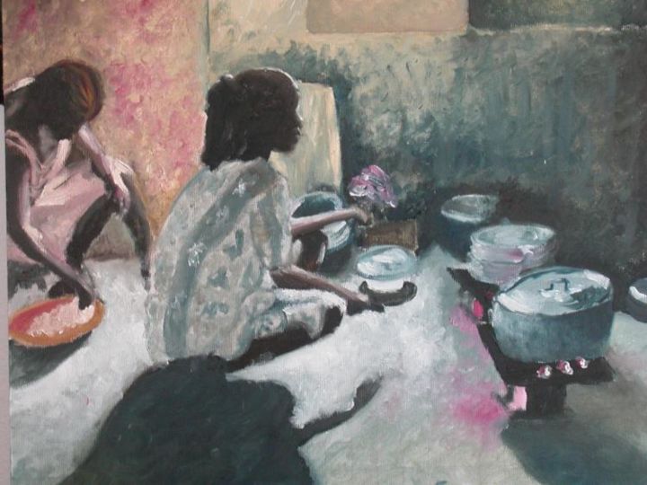 Drawing titled "Donne in cucina" by Nadia Twumasi, Original Artwork