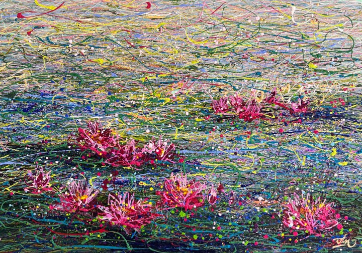 Painting titled "Lake decoration" by Nadiia Antoniuk, Original Artwork, Acrylic