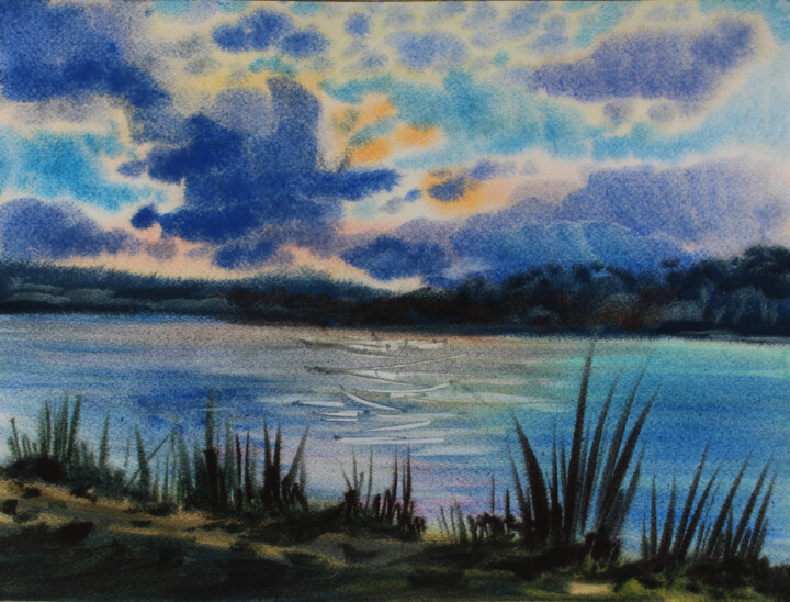 Malerei mit dem Titel "Sunset" von Nadiia Dubei, Original-Kunstwerk, Aquarell