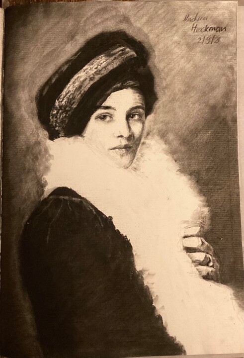 Drawing titled "Sophia Wiazemsky" by Nadiia Heckman, Original Artwork, Conté