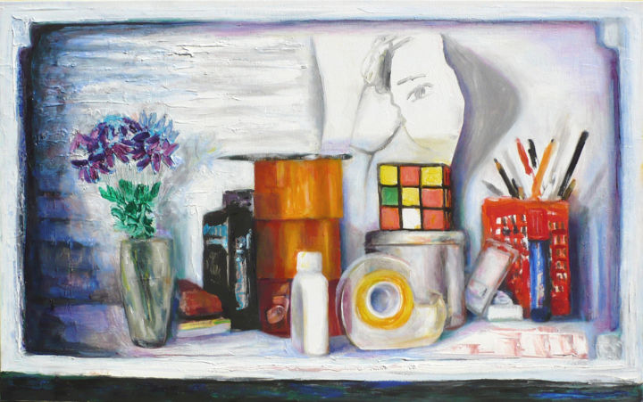Painting titled "White Shelf" by Nadina Pascariu, Original Artwork, Oil
