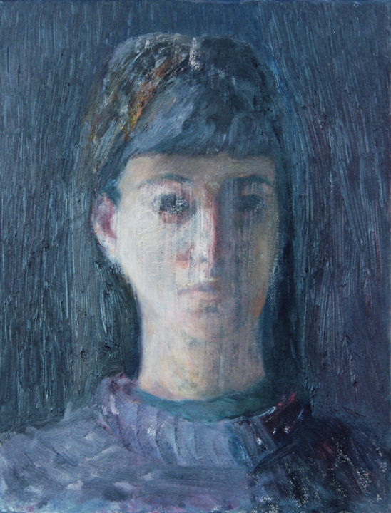 Painting titled "Self-portrait from…" by Nadina Pascariu, Original Artwork, Oil