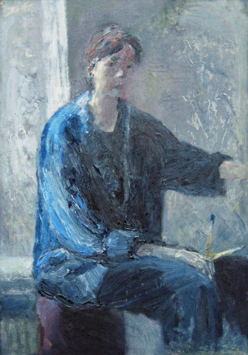 Painting titled "Self-portrait on th…" by Nadina Pascariu, Original Artwork, Oil