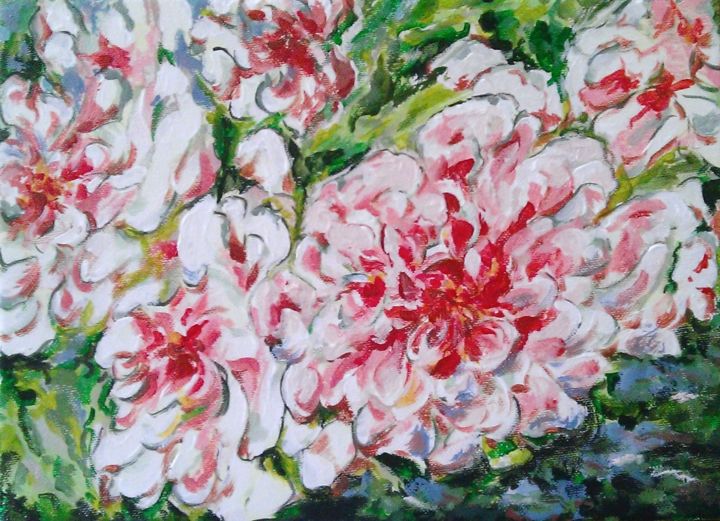 Painting titled "Pivoines" by Eyquem, Original Artwork, Acrylic Mounted on Wood Stretcher frame