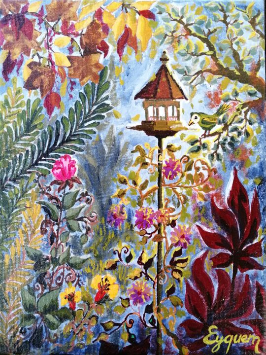 Peinture intitulée "L'oiseau dans le ja…" par Eyquem, Œuvre d'art originale, Acrylique