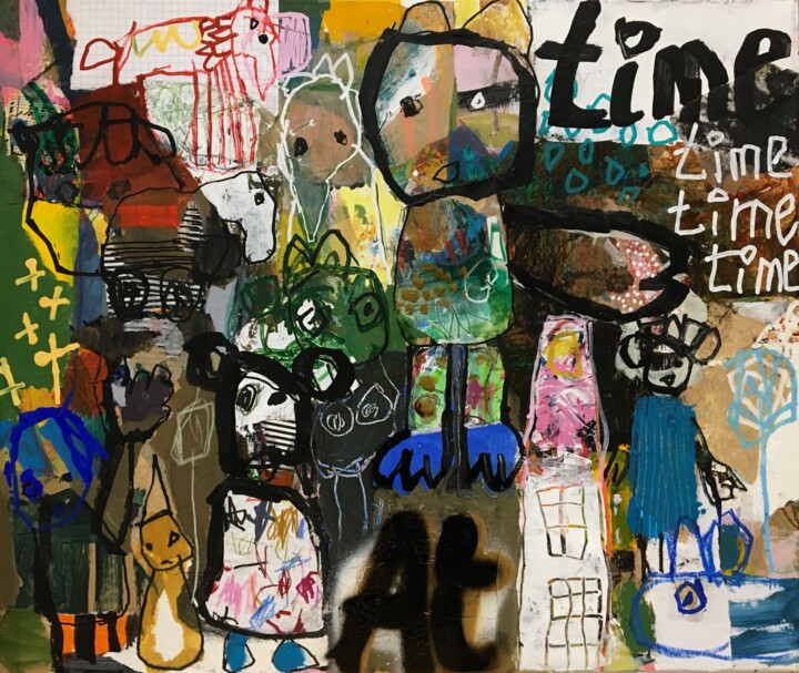 Картина под названием "À l’heure" - Nadine Bourgne, Подлинное произведение искусства, Акрил Установлен на Деревянная рама дл…