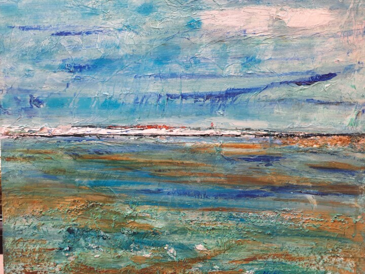 Painting titled "Baie de Somme" by Nadine Flicourt (nafli), Original Artwork, Acrylic Mounted on Wood Stretcher frame