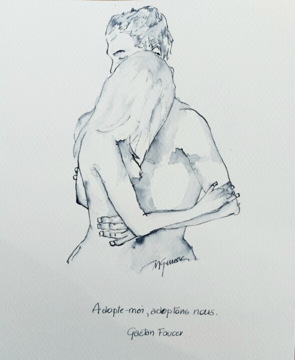 Pintura intitulada "Adoptons-nous" por Nadine Genesse, Obras de arte originais, Aquarela