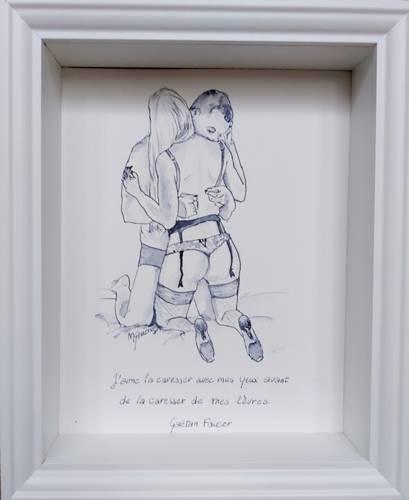 Pintura titulada "La caresse" por Nadine Genesse, Obra de arte original, Acuarela