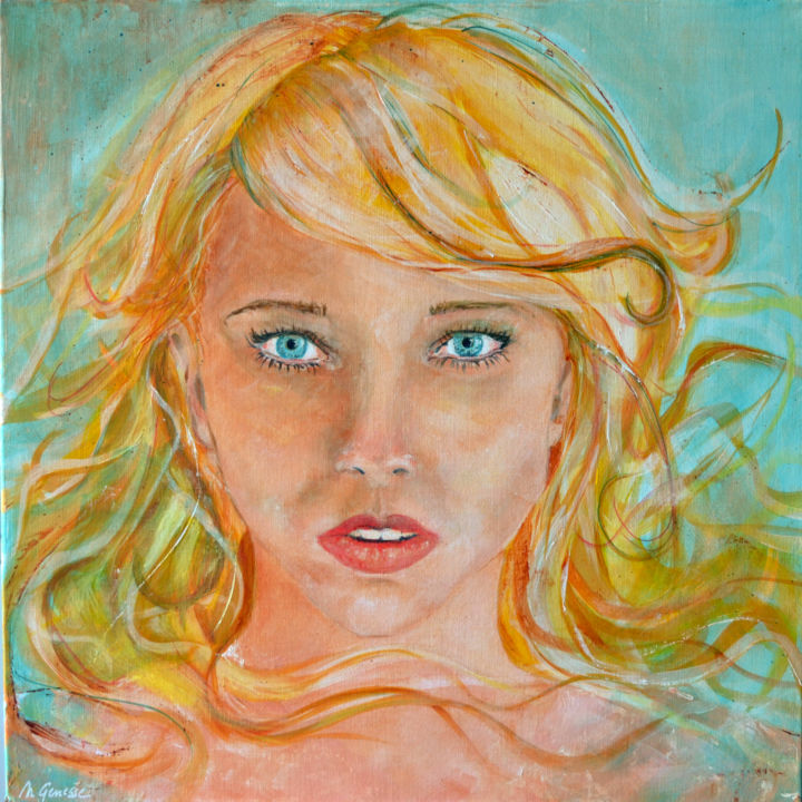 Painting titled "Miss Tery" by Nadine Genesse, Original Artwork, Acrylic Mounted on Wood Stretcher frame