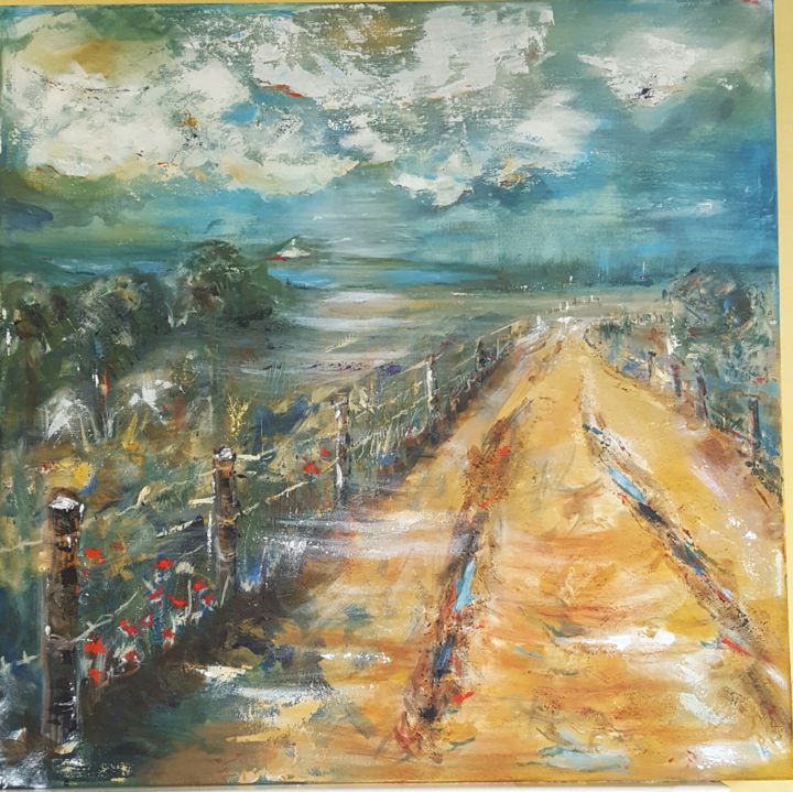 Painting titled "Chemin" by Nadine Genesse, Original Artwork, Acrylic
