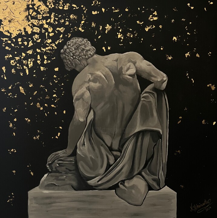 Painting titled "The dying gladiator" by Nadine Höhenwarter, Original Artwork, Acrylic Mounted on Wood Stretcher frame