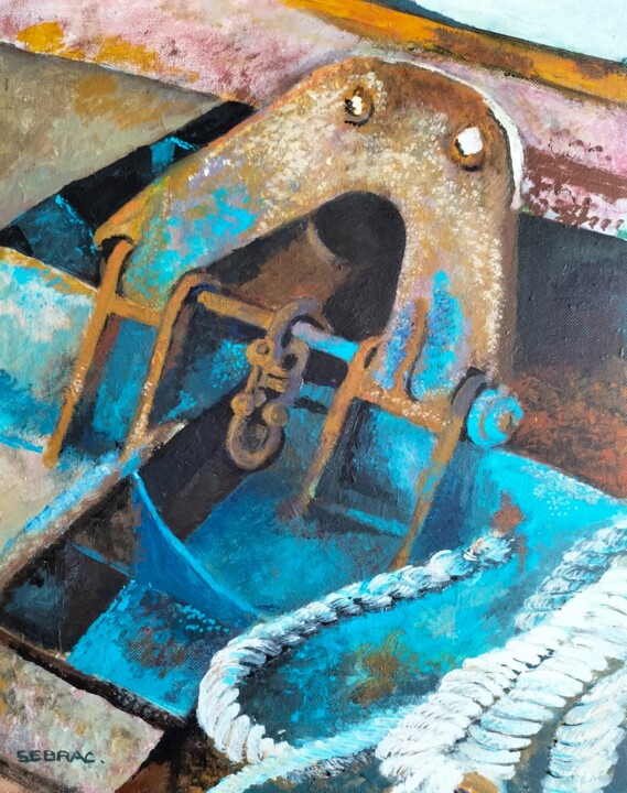 Pittura intitolato "Le métal et la mer" da Nadine Imbert, Opera d'arte originale, Acrilico Montato su Telaio per barella in…