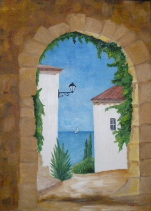 Painting titled "VUE SUR MER" by Nadine Jacot (Nad-Ev), Original Artwork