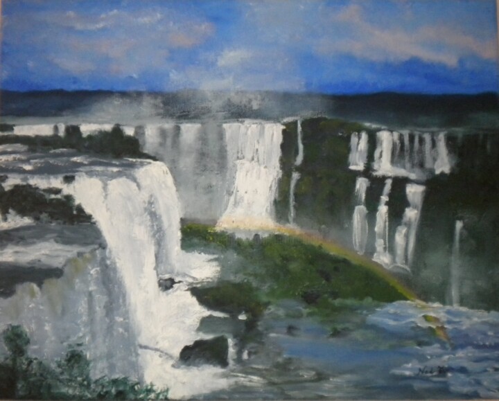 Painting titled "CHUTES D'IGOUAZOU" by Nadine Jacot (Nad-Ev), Original Artwork