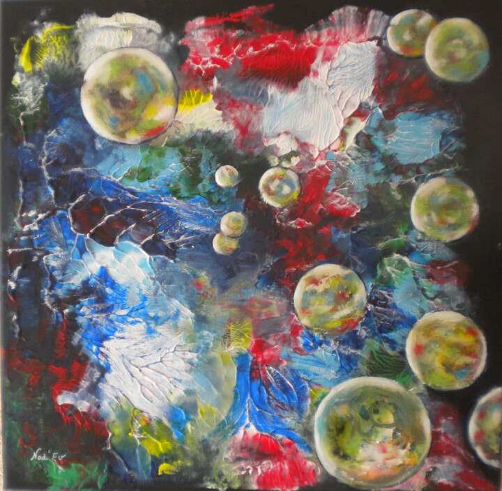 Painting titled "LES BULLES" by Nadine Jacot (Nad-Ev), Original Artwork, Acrylic