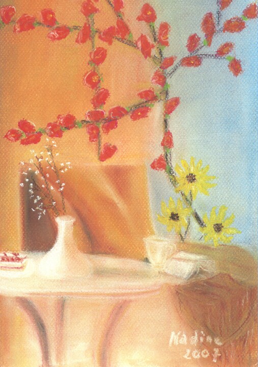 Painting titled "AU SALON" by Nadine Jacot (Nad-Ev), Original Artwork