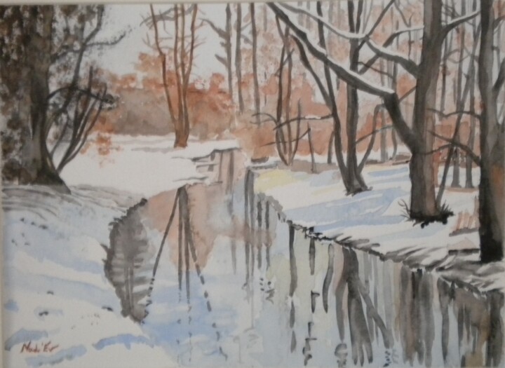 Painting titled "RIVIERE ENNEIGEE" by Nadine Jacot (Nad-Ev), Original Artwork, Watercolor