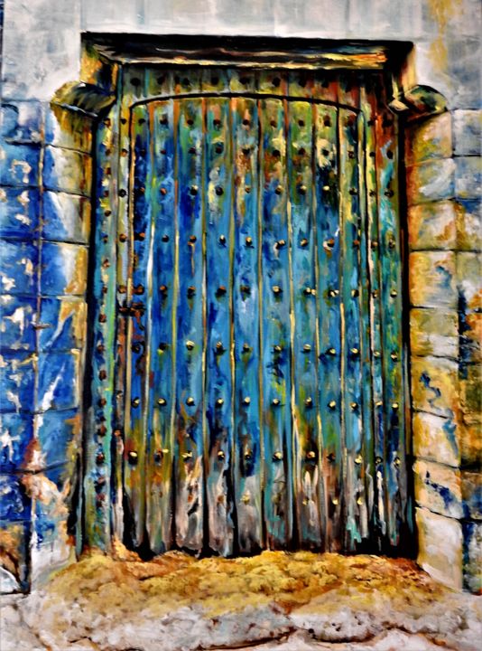 Painting titled "porte 1 Essaouira" by Nadine Lenzotti, Original Artwork, Acrylic