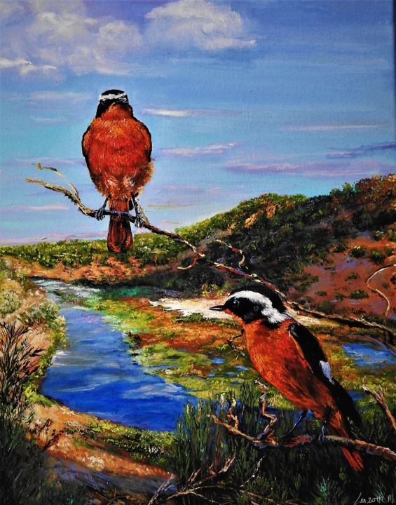 Painting titled "série oiseaux , le…" by Nadine Lenzotti, Original Artwork, Acrylic